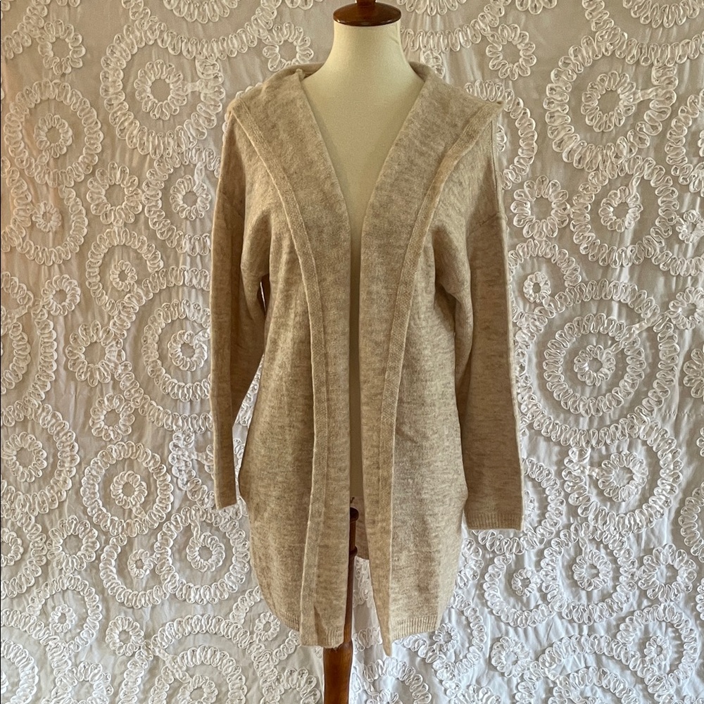 Stitch drop Pine Cone Oatmeal Cozy Beige Hooded Women's Sweater Cardigan Pockets